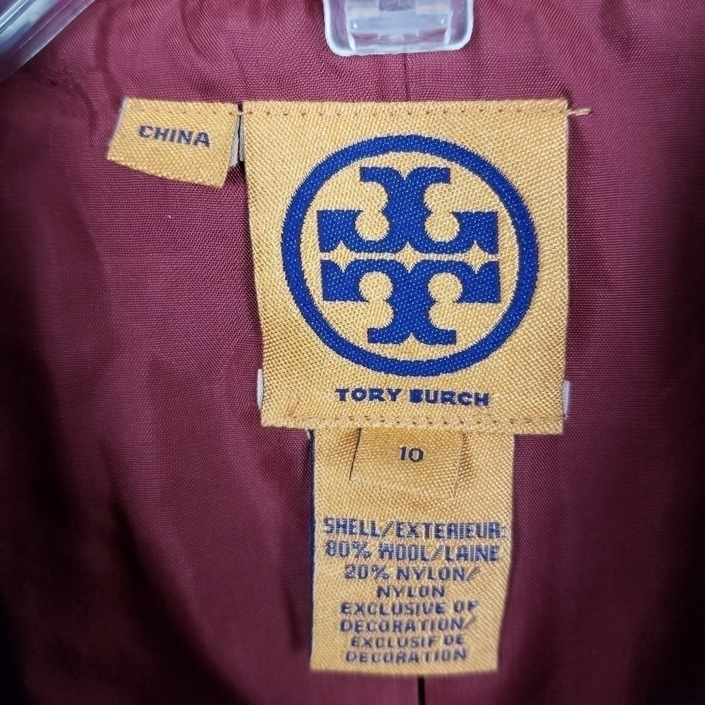 Tory Burch Callum Military Double Breasted Pea Coat Wool Blend Gold Star Red 10 - Picture 3 of 8